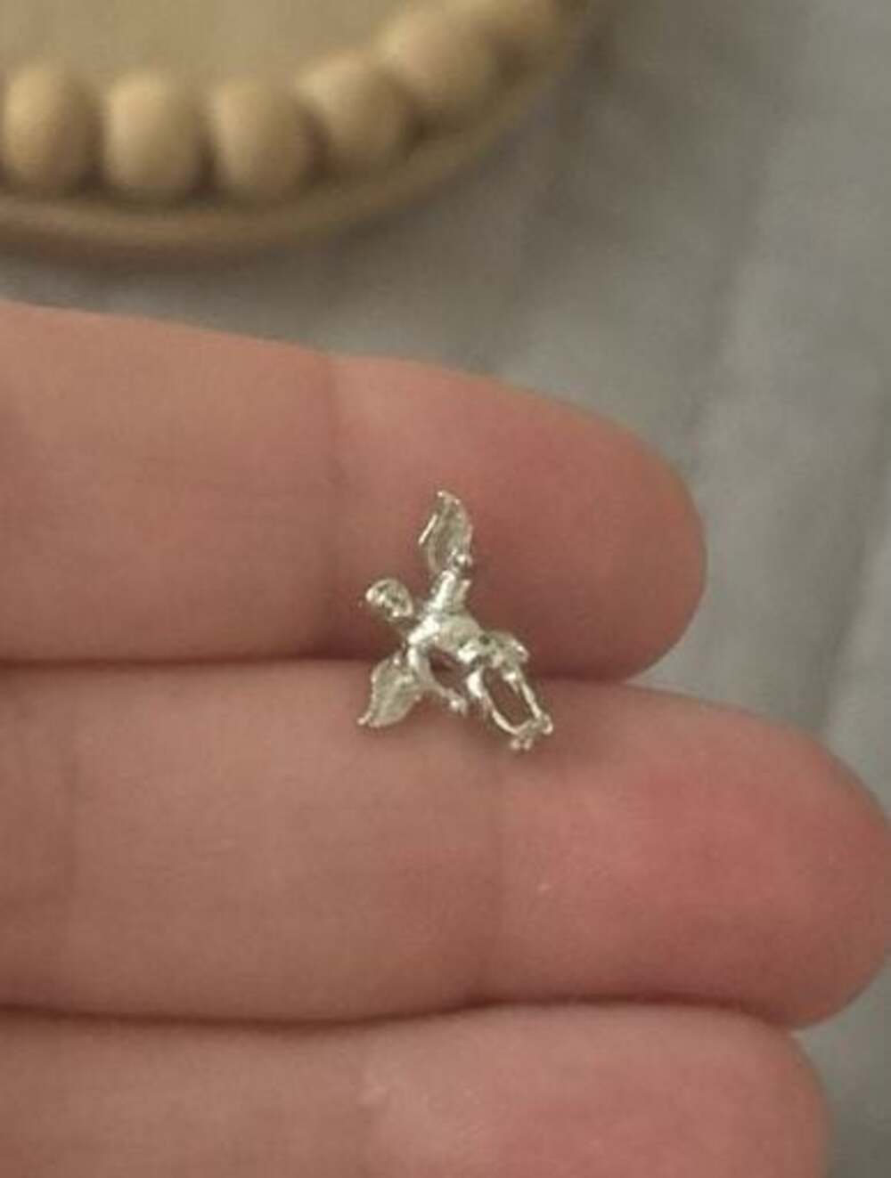 Tiny Silver-Tone Guardian Angel Cherub Lapel Pin Made in USA